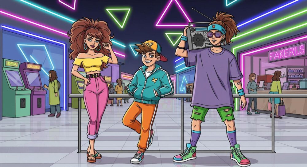 big voluminous 80s inspired hair with side part and curls