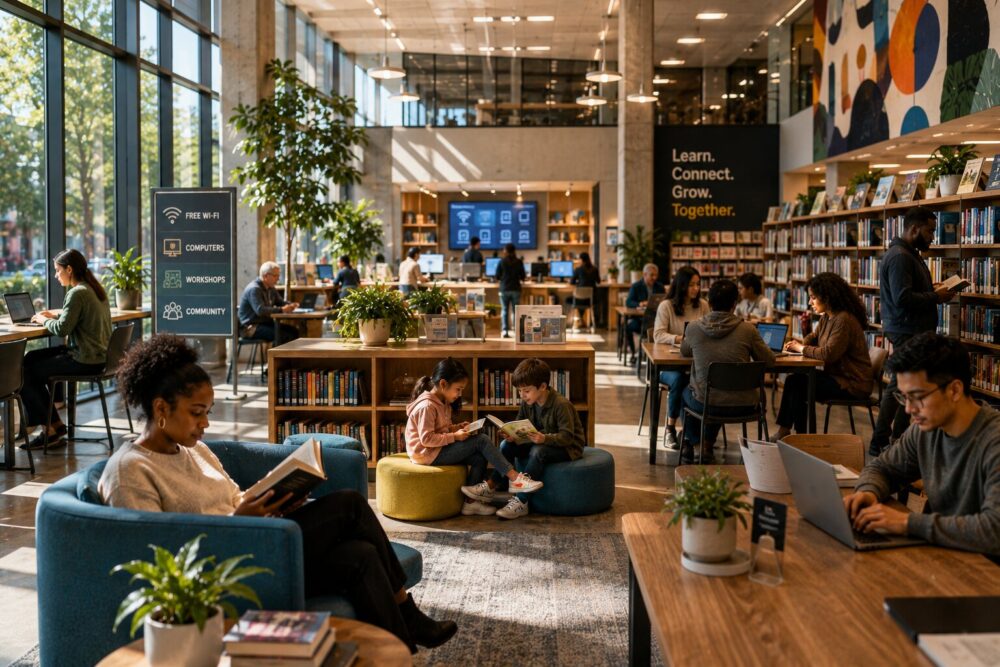 people using public library in 2026 for digital resources learning and community programs